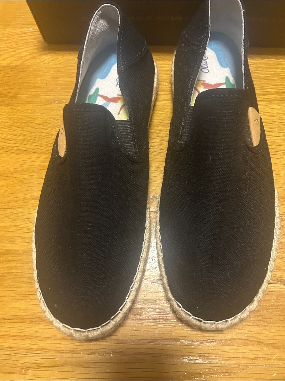 OluKai Black Canvas Slip-On Espadrilles